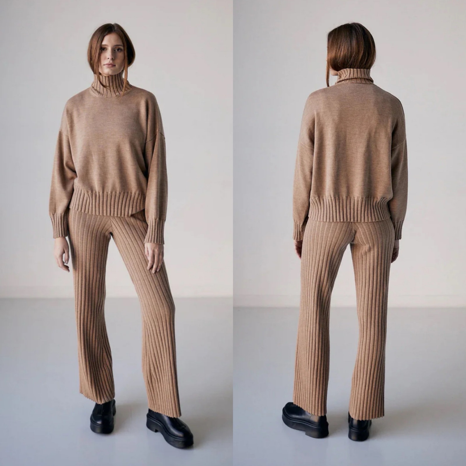 Her The Label Stockholm Sweater Turtleneck Long Sleeve Brle Tan Camel Wool